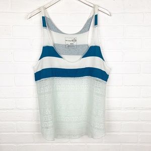 WE THE FREE Free People Blue Striped Lace Tank Top